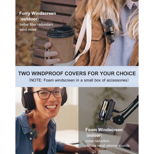 Dual Wireless Microphones for iPhone/Android Phone/Camera/Laptop, Wireless Lavalier Microphone for Video Recording Podcast YouTube TikTok Facebook,