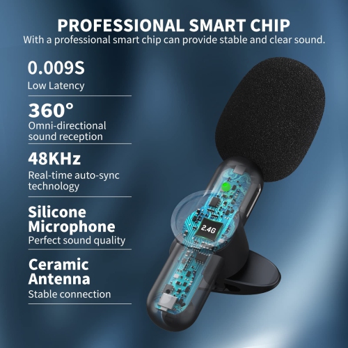 Wireless Lavalier Microphone for iPhone iPad Android, Dual Mics & Receivers, 65FT Range 6H Battery Plug & Play, Noise Reduction Mic for Video,