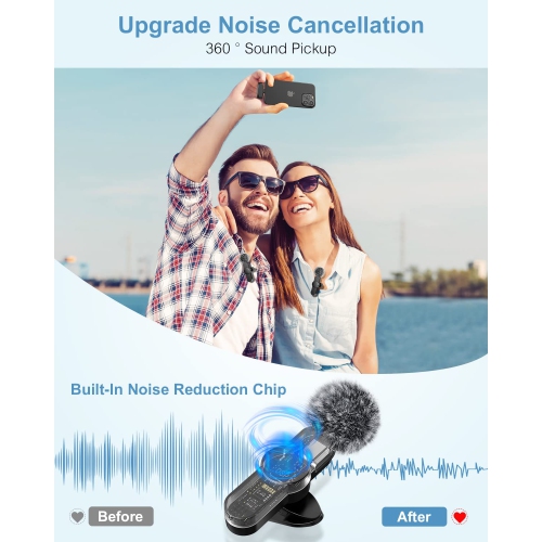 Wireless Lavalier Microphone for iPhone iPad Android, Dual Mics & Receivers, 65FT Range 6H Battery Plug & Play, Noise Reduction Mic for Video,
