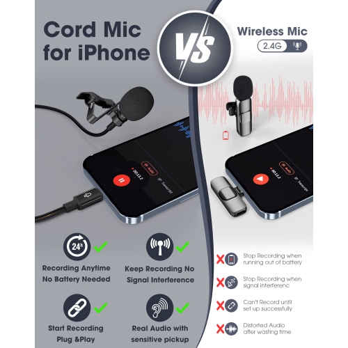 Microphone Professional for iPhone Lavalier Lapel Omnidirectional Condenser Mic Phone Audio Video Recording Easy Clip-on Lavalier Mic for YouTube