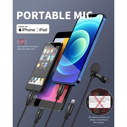 Microphone Professional for iPhone Lavalier Lapel Omnidirectional Condenser Mic Phone Audio Video Recording Easy Clip-on Lavalier Mic for YouTube