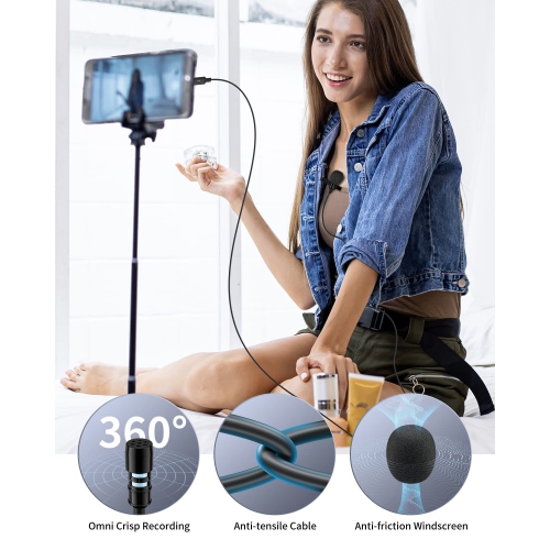 Microphone Professional for iPhone Lavalier Lapel Omnidirectional Condenser Mic Phone Audio Video Recording Easy Clip-on Lavalier Mic for YouTube