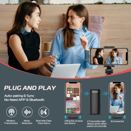 2023 Newest Nofinn 2.4G Wireless Lavalier Microphone for iPhone iPad, 2-in-1 Plug and Play Lapel Mic with Charging Case & Power Display, Clip On