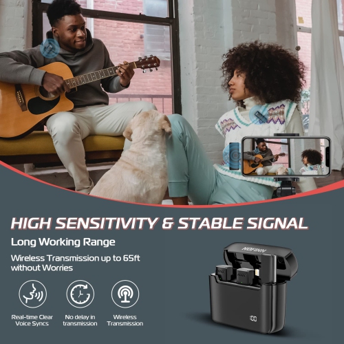 2023 Newest Nofinn 2.4G Wireless Lavalier Microphone for iPhone iPad, 2-in-1 Plug and Play Lapel Mic with Charging Case & Power Display, Clip On