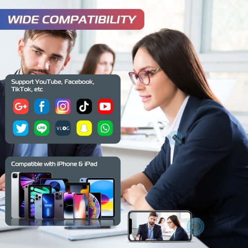 2023 Newest Nofinn 2.4G Wireless Lavalier Microphone for iPhone iPad, 2-in-1 Plug and Play Lapel Mic with Charging Case & Power Display, Clip On