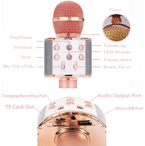 Microphone de karaoké sans fil Bluetooth, haut-parleur portatif 3-en-1 pour tous les téléphones intelligents, cadeau pour filles garçons enfants