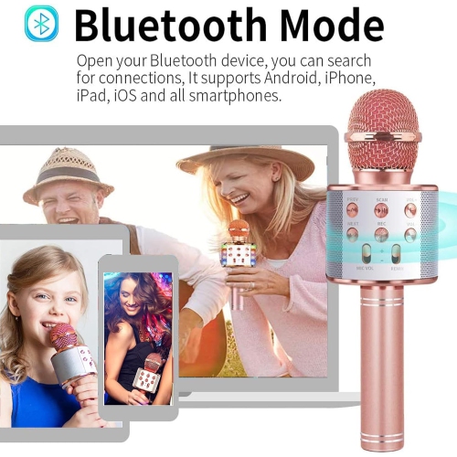 Microphone de karaoké sans fil Bluetooth, haut-parleur portatif 3-en-1 pour tous les téléphones intelligents, cadeau pour filles garçons enfants