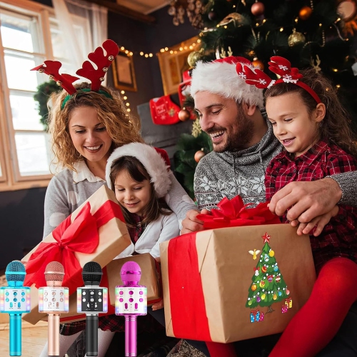 Microphone de karaoké sans fil Bluetooth, haut-parleur portatif 3-en-1 pour tous les téléphones intelligents, cadeau pour filles garçons enfants