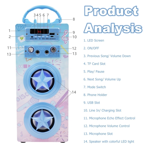 Haut-parleur karaoké Bluetooth enfants 2 microphones, machine karaoké portative sans fil rechargeable haut-parleur musique lecteur MP3 pour enfants