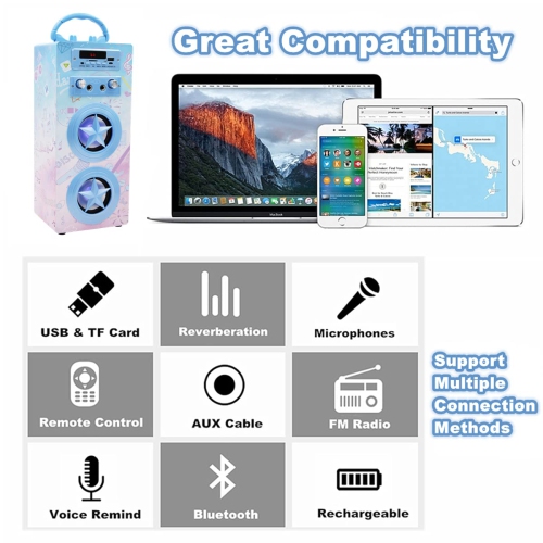 Haut-parleur karaoké Bluetooth enfants 2 microphones, machine karaoké portative sans fil rechargeable haut-parleur musique lecteur MP3 pour enfants