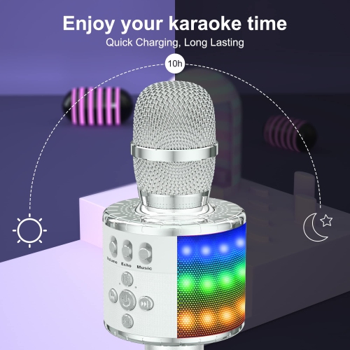 Wireless Bluetooth Karaoke Microphone with Controllable LED Lights, 4-in-1 Portable Handheld Mic Speaker for All Smartphones, Birthday for Kids