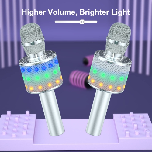 Wireless Bluetooth Karaoke Microphone with Controllable LED Lights, 4-in-1 Portable Handheld Mic Speaker for All Smartphones, Birthday for Kids