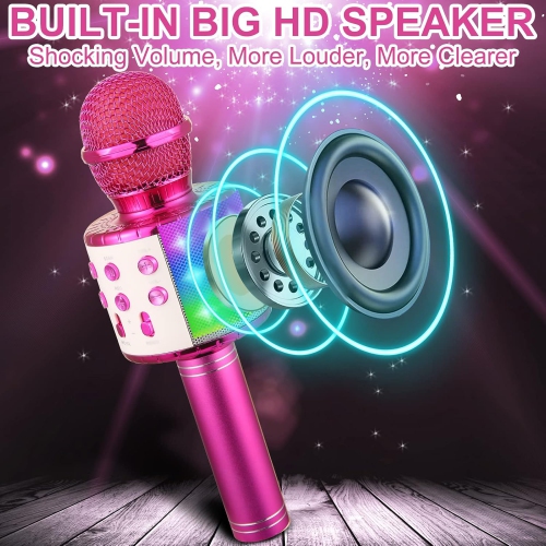 Microphone de karaoké sans fil Bluetooth, haut-parleur portatif micro pour tous les téléphones intelligents, cadeau pour filles garçons enfants