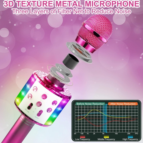 Microphone de karaoké sans fil Bluetooth, haut-parleur portatif micro pour tous les téléphones intelligents, cadeau pour filles garçons enfants