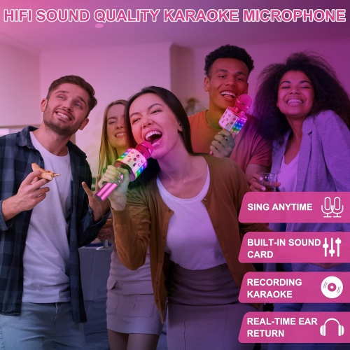 Microphone de karaoké sans fil Bluetooth, haut-parleur portatif micro pour tous les téléphones intelligents, cadeau pour filles garçons enfants