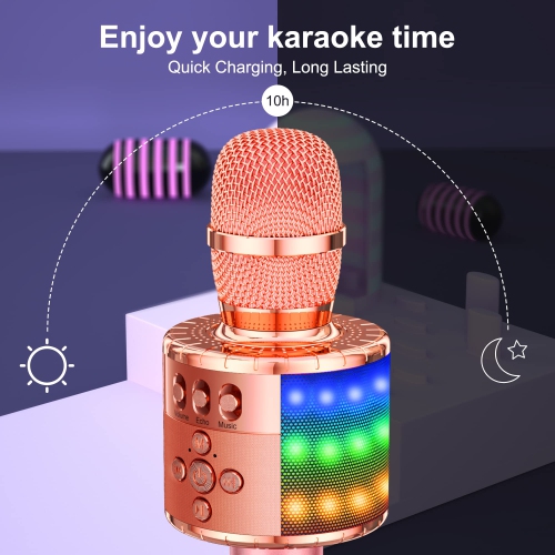 Bluetooth Wireless Karaoke Microphone with Controllable LED Lights, Portable Handheld Karaoke Speaker Machine Birthday Home Party for PC or All