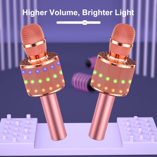 Bluetooth Wireless Karaoke Microphone with Controllable LED Lights, Portable Handheld Karaoke Speaker Machine Birthday Home Party for PC or All