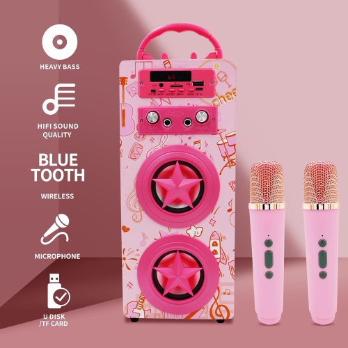 Haut-parleur karaoké Bluetooth enfants 2 microphones, machine karaoké portative sans fil rechargeable haut-parleur lecteur MP3 pour enfants Fête