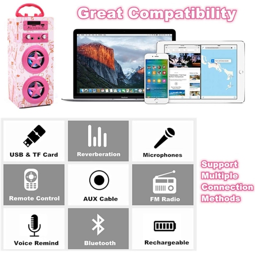 Haut-parleur karaoké Bluetooth enfants 2 microphones, machine karaoké portative sans fil rechargeable haut-parleur lecteur MP3 pour enfants Fête