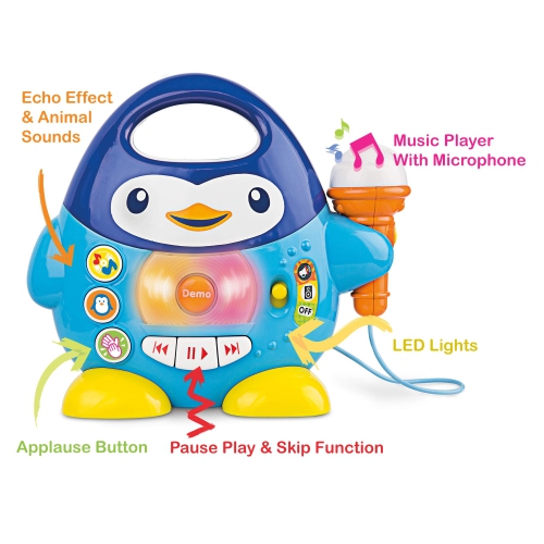 Penguin Music Player and Karaoke Microphone for Kids Playtime Fun. Toddler Music and Karaoke Toy Microphone. Singing Machine Karaoke for Kids.