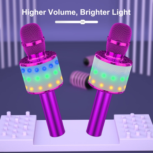 Bluetooth Wireless Karaoke Microphone with Controllable LED Lights, Portable Handheld Karaoke Speaker Machine Christmas Birthday Home Party for PC or