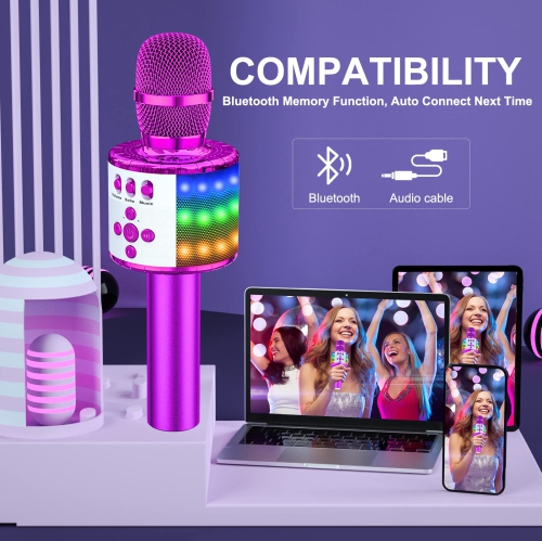 Bluetooth Wireless Karaoke Microphone with Controllable LED Lights, Portable Handheld Karaoke Speaker Machine Christmas Birthday Home Party for PC or
