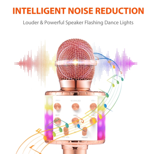 Microphone karaoké, Microphone Bluetooth sans fil pour enfants, machine à haut-parleur avec microphone karaoké et lumières DEL, jouets pour filles et