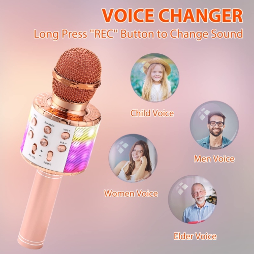 Microphone karaoké, Microphone Bluetooth sans fil pour enfants, machine à haut-parleur avec microphone karaoké et lumières DEL, jouets pour filles et