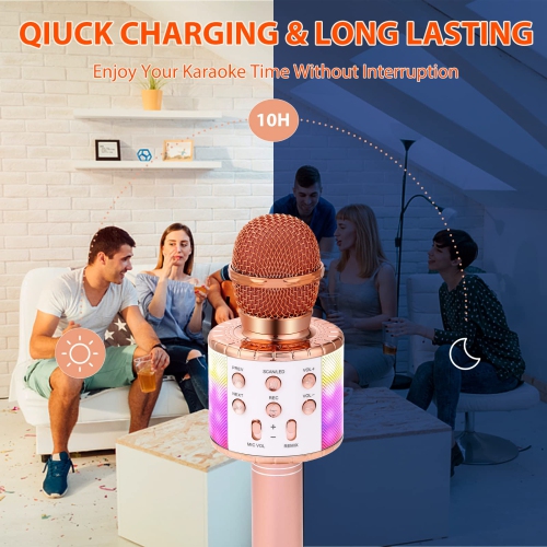 Microphone karaoké, Microphone Bluetooth sans fil pour enfants, machine à haut-parleur avec microphone karaoké et lumières DEL, jouets pour filles et