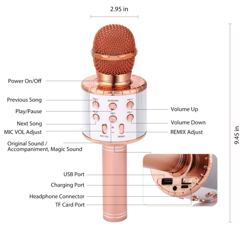 Microphone karaoké, Microphone Bluetooth sans fil pour enfants, machine à haut-parleur avec microphone karaoké et lumières DEL, jouets pour filles et
