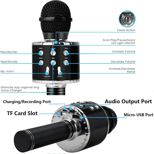 Wireless Bluetooth Karaoke Microphone, 3-in-1 Portable Handheld Mic Speaker Machine for All Smartphones, Gift for Girls Boys Kids Adults All Age