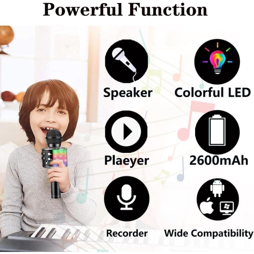 Wireless Bluetooth Karaoke Microphone, 3-in-1 Portable Handheld Mic Speaker Machine for All Smartphones, Gift for Girls Boys Kids Adults All Age