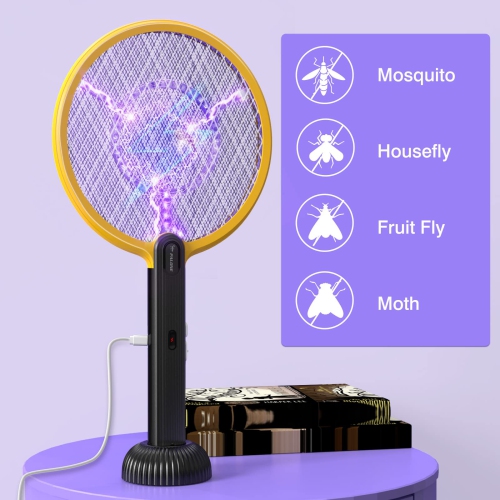 Bug Zapper Racket 2 in 1Electric Standing Fly Swatter with 4000V High Power Grid, 3-Layer Safety Mesh, Suitable for Indoors and Outdoors