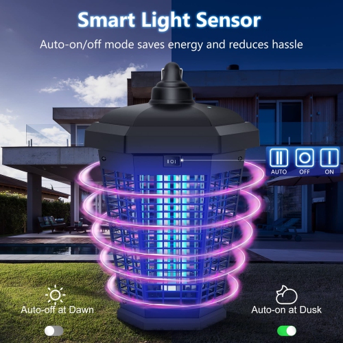 Bug Zapper Outdoor, 20W Mosquito Zapper with Dusk to Dawn Light Sensor, 4200V Electric Bug Zapper Indoor for 2300 Sq Ft Coverage