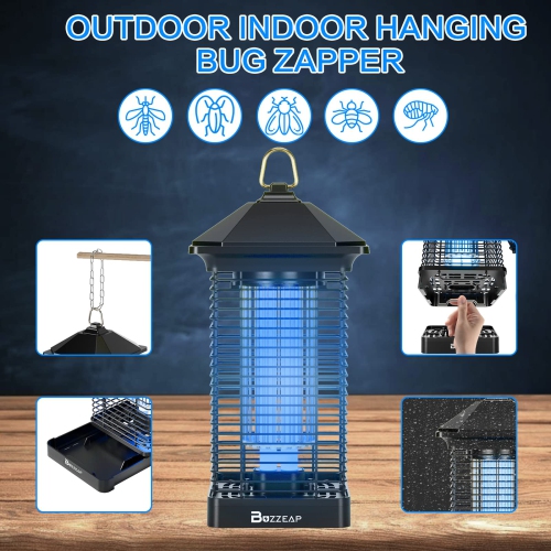 Bug Zapper, High Powered Electronic Insect Zapper, Electronic Mosquito Zapper IPX4 Waterproof, Fruit Fly Trap for Home, Kitchen, Backyard, Camping