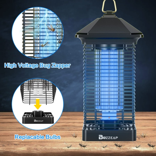 Bug Zapper, High Powered Electronic Insect Zapper, Electronic Mosquito Zapper IPX4 Waterproof, Fruit Fly Trap for Home, Kitchen, Backyard, Camping