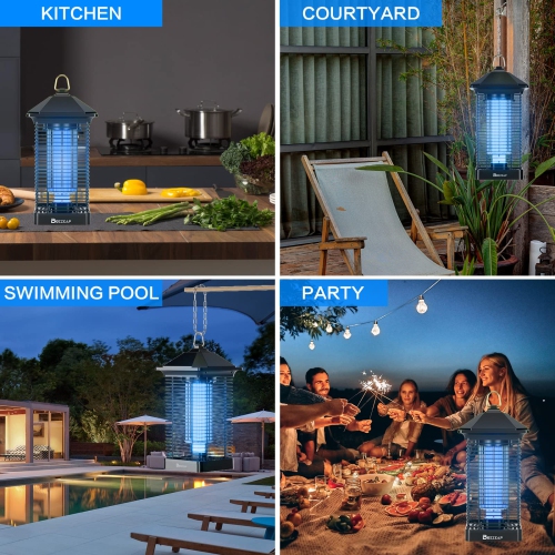 Bug Zapper, High Powered Electronic Insect Zapper, Electronic Mosquito Zapper IPX4 Waterproof, Fruit Fly Trap for Home, Kitchen, Backyard, Camping