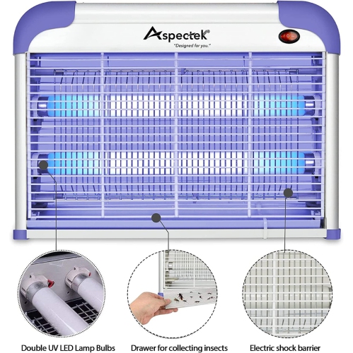 20W Indoor Bug Zapper, Powerful UV Bugs Lamp Attract Insects and 2800V Grid Kills Flying Insects, Includes 2 Replacement Bug Lights
