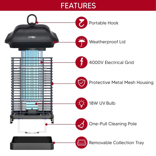 18W Outdoor Indoor 4000V Electric Bug and Fly Zapper MO004, Effective Bugs, Flies, Mosquitoes, Moths and Other Flying Insects