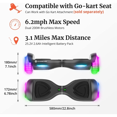 GOTRAX Trinity Hoverboard for Kids and Adults - 6.5" Colorful Wheels & Music Speaker, Dual Brushless 200W Motor up to 10km/h & Max 5km Range