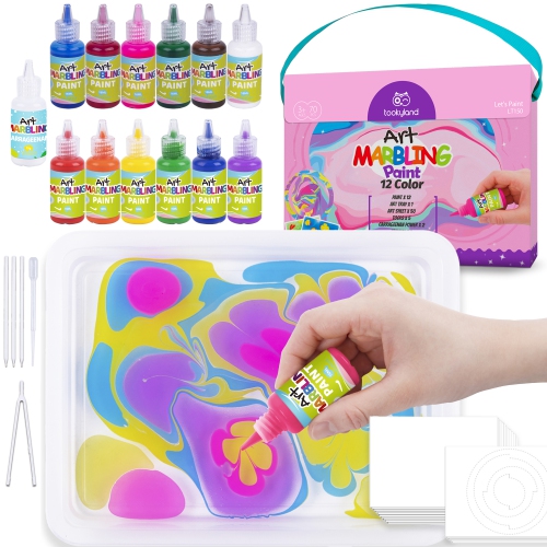TOOKYLAND Marbling Paint Art Kit - 12-Colour Marble Painting Set for Water Marbling, Arts & Crafts Toys and Gift Ideas for Kids 3 Year Old +