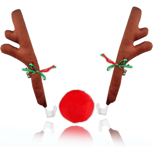 Zone Tech Christmas Car Reindeer Antlers and Nose Set - Rudolph Car Accessory Set for Holiday-Brown