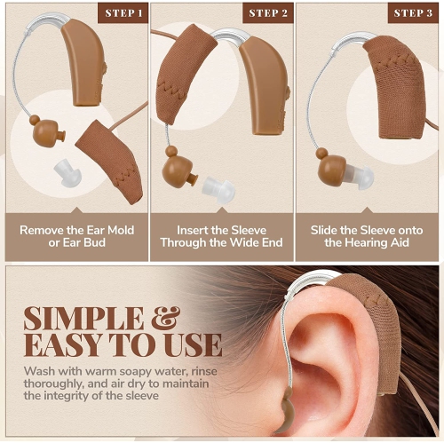 Hearing Aid Protectors and Clip - Corded Fabric Cover with Clasp Protects from Dirt Dust Sweat & Moisture Reduces Wind Noise & Prevents Loss Fits Most