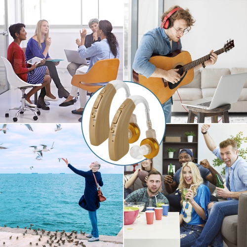 Digital Hearing Amplifier Set - BTE Personal Sound Amplifiers - Rechargeable Receiver in Canal Hearing Assist Device Pair w/ 4 Modes, Noise