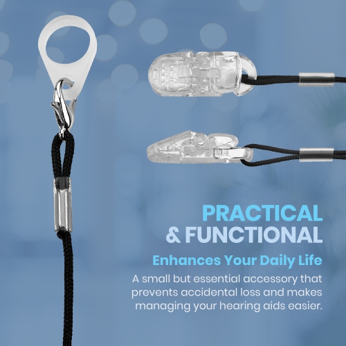 Hearing Aid Clip - Protective Holder with Anti Lost Lanyard Cord - Rope with Loops and Clip and Security Clip Ideal for Behind The Ear Hearing Aids