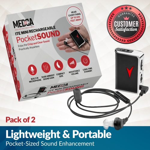 Personal Sound Amplifiers - Personal Audio Amplifier Device and Voice Enhancer Device for Sound Gain of 50dB, Up to 100 Feet Away, Pocket Hearing