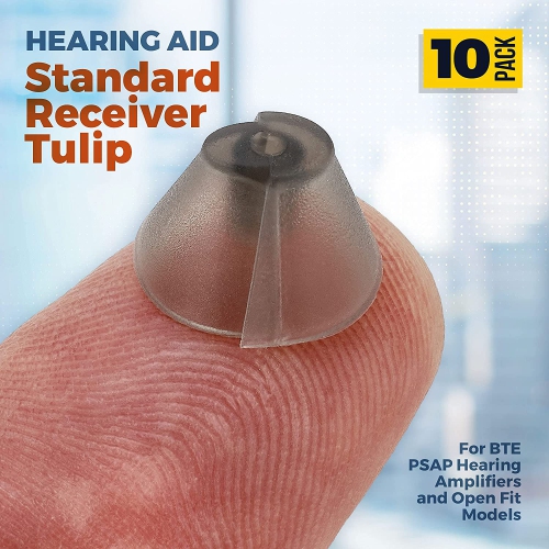 MEDca Hearing Aid Standard Receiver Tulip Domes Sure Fit - Universal Invisible Tip Replacement Ear Domes for BTE PSAP Hearing Amplifiers