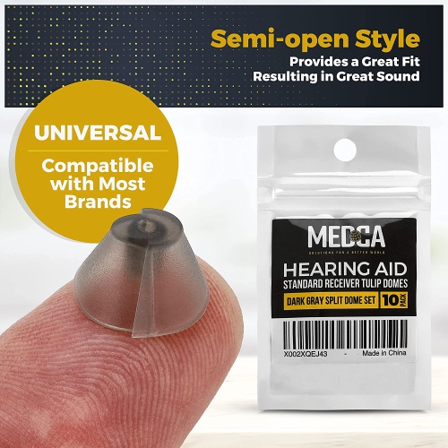 MEDca Hearing Aid Standard Receiver Tulip Domes Sure Fit - Universal Invisible Tip Replacement Ear Domes for BTE PSAP Hearing Amplifiers