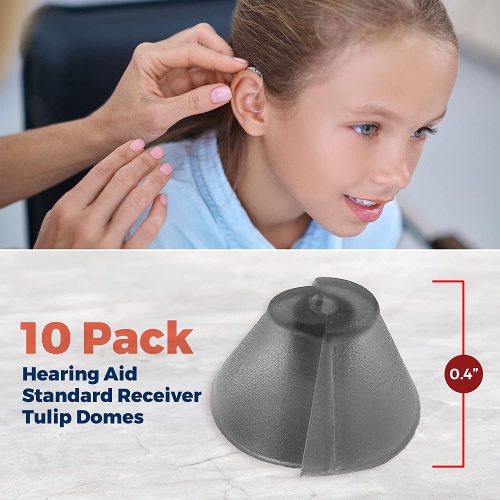 MEDca Hearing Aid Standard Receiver Tulip Domes Sure Fit - Universal Invisible Tip Replacement Ear Domes for BTE PSAP Hearing Amplifiers