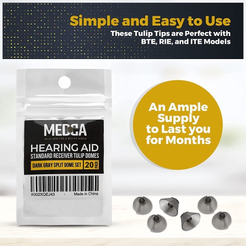 MEDca Hearing Aid Standard Receiver Tulip Domes Sure Fit - Universal Invisible Tip Replacement Ear Domes for BTE PSAP Hearing Amplifiers